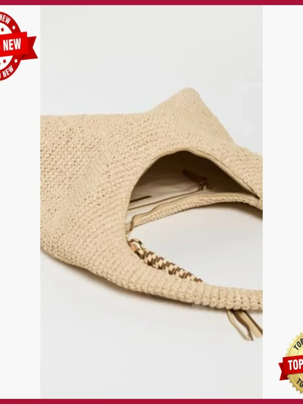 Woven Raffia Hobo Bag with Shoulder Strap, Relaxed Silhouette, 8L Capacity